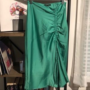 Green Satin Midi-Skirt